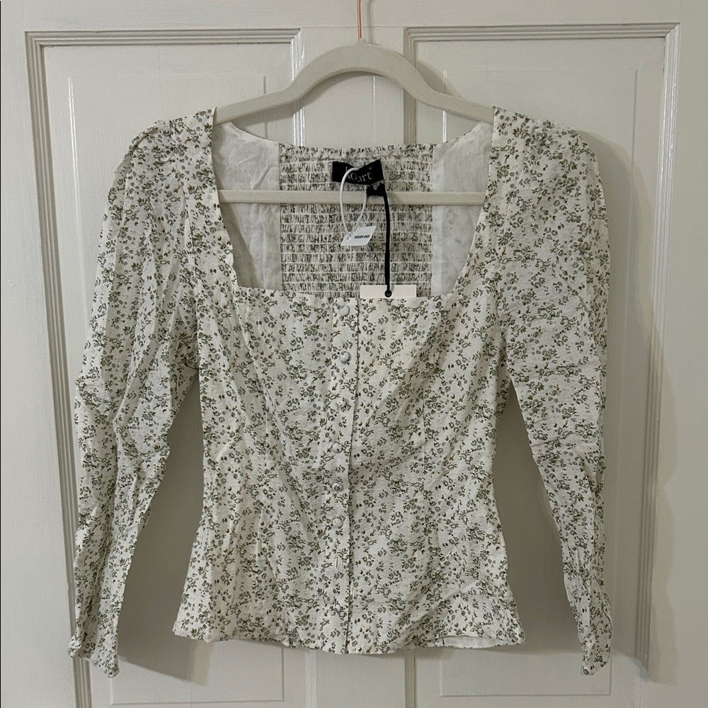 Kourt White Floral Square-Neck Peasant Top